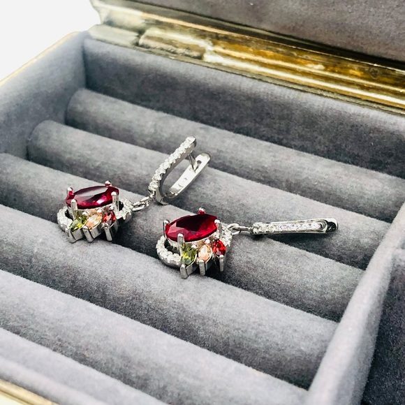 Beautiful Silver Ruby Peridot Citrine Earrings - Picture 11 of 17